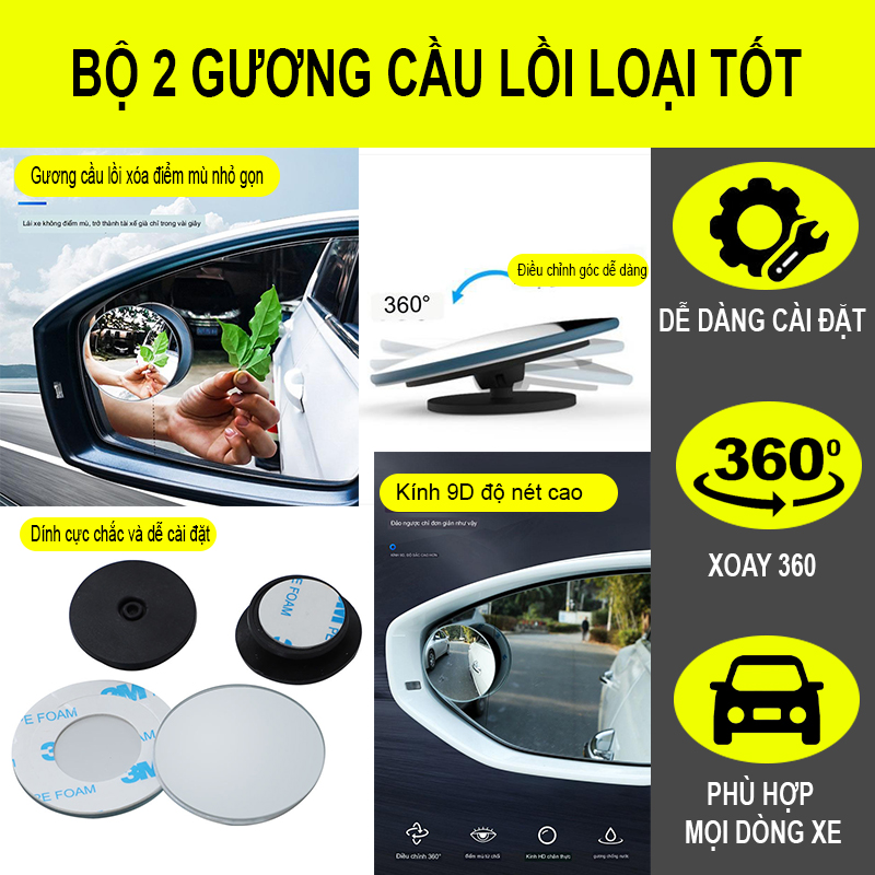 gương cầu lồi không viền trên Ô tô