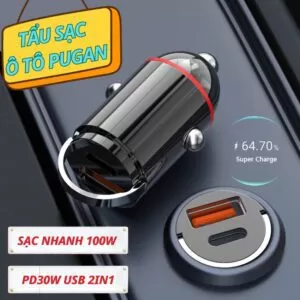 Tẩu Sạc Ô Tô Siêu Nhanh PUGAN Chính Hãng 100W Sạc Ô Tô, Tẩu Âm Ô Tô Nguồn 2 Cổng USB và TYPE C Đều Sạc Siêu Nhanh Hàng Cao Cấp 3 Tau sac o to chinh hang 4 Tau sac o to chinh hang 4